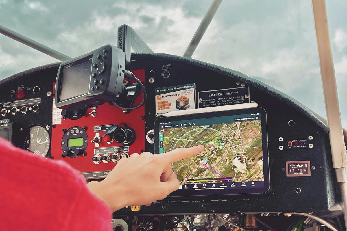 GPS navigation unit with SIM card in a light aircraft cockpit